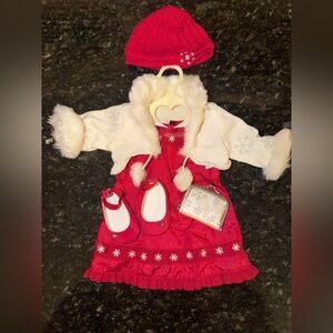 RETIRED American Girl Scarlet & Snow Outfit + Holiday Cardigan Purse Shoes Hat